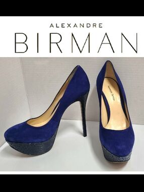 Alexandre Birman Cobalt blue Suede Python Embossed Platform Pumps Sz 7½-8